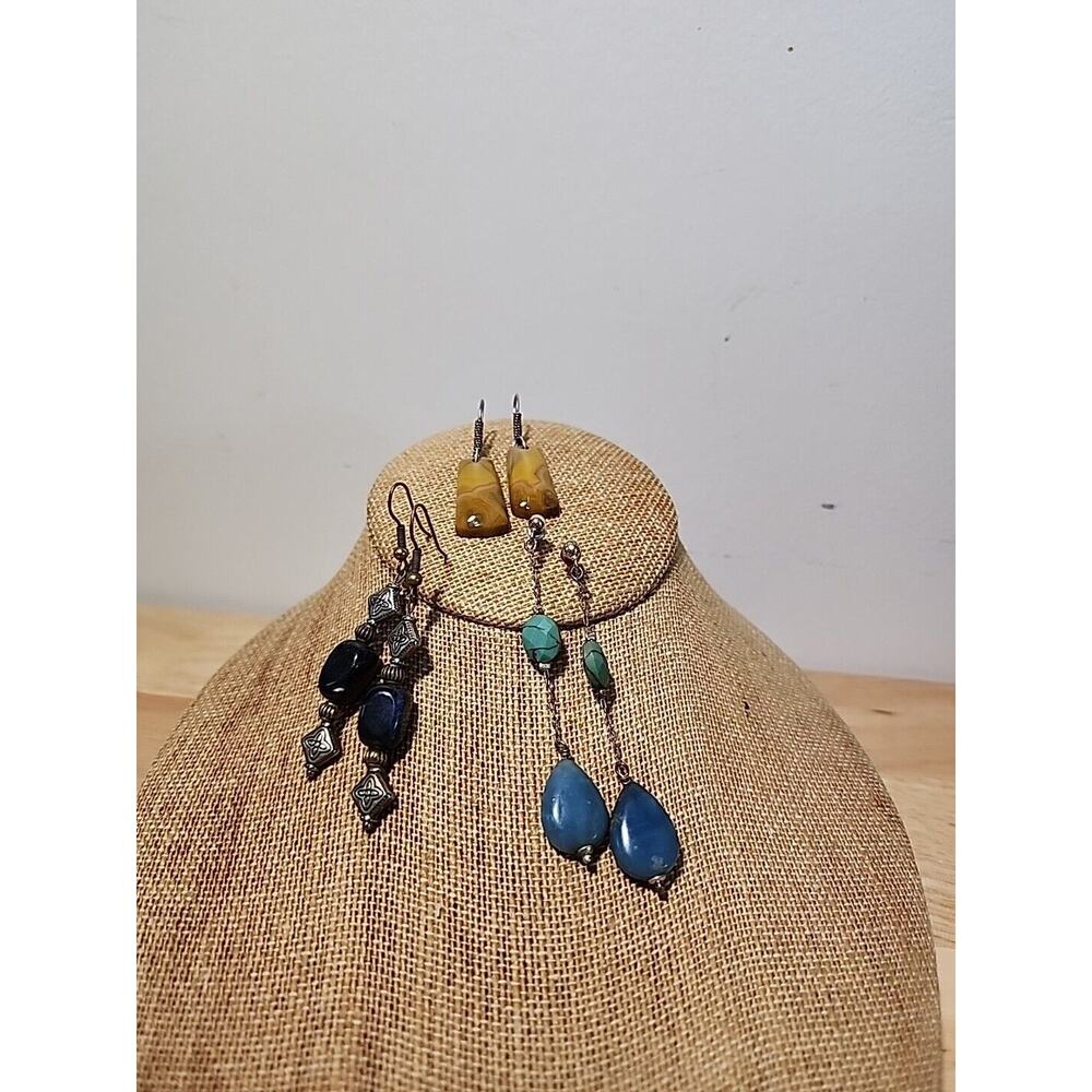 Trio Handmade Gemstone Earring Bundle Agate Howlite Lapis